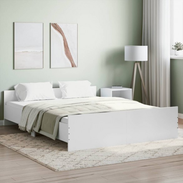 Lit avec tête de lit et pied de lit blanc 140x200 cm