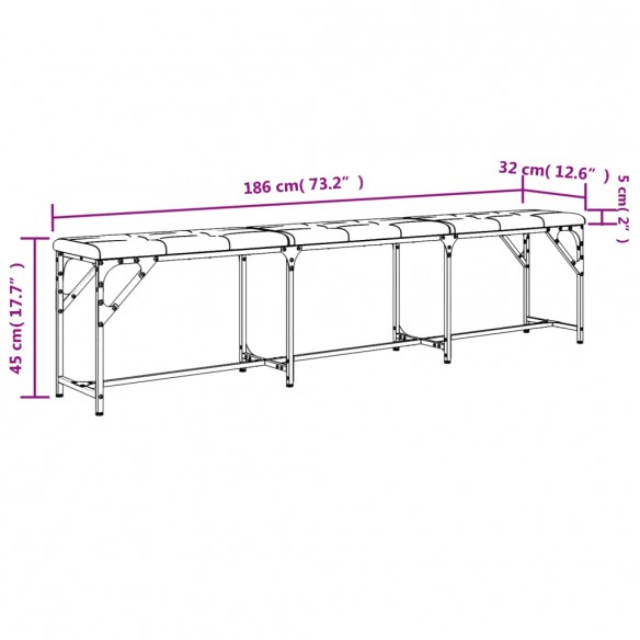 Banc à manger noir 186x32x45 cm acier et similicuir Banc à manger noir 186x32x45 cm acier et similicuir