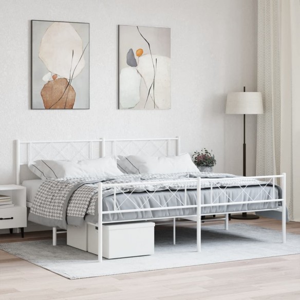 Lit métal avec tête de lit/pied de lit blanc 193x203cm