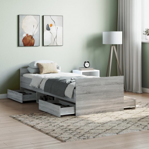 Lit tête de lit et pied de lit sonoma gris 75x190 cm