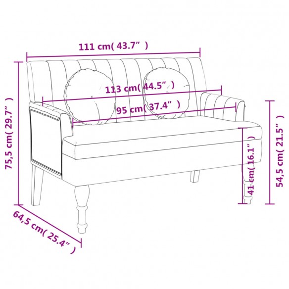 Banc avec coussins gris clair 113x64,5x75,5 cm tissu