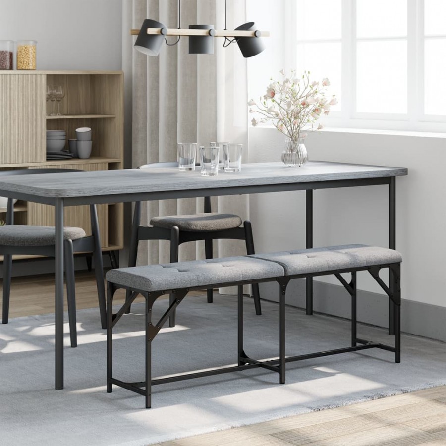 Banc à manger gris clair 124x32x45 cm acier et tissu