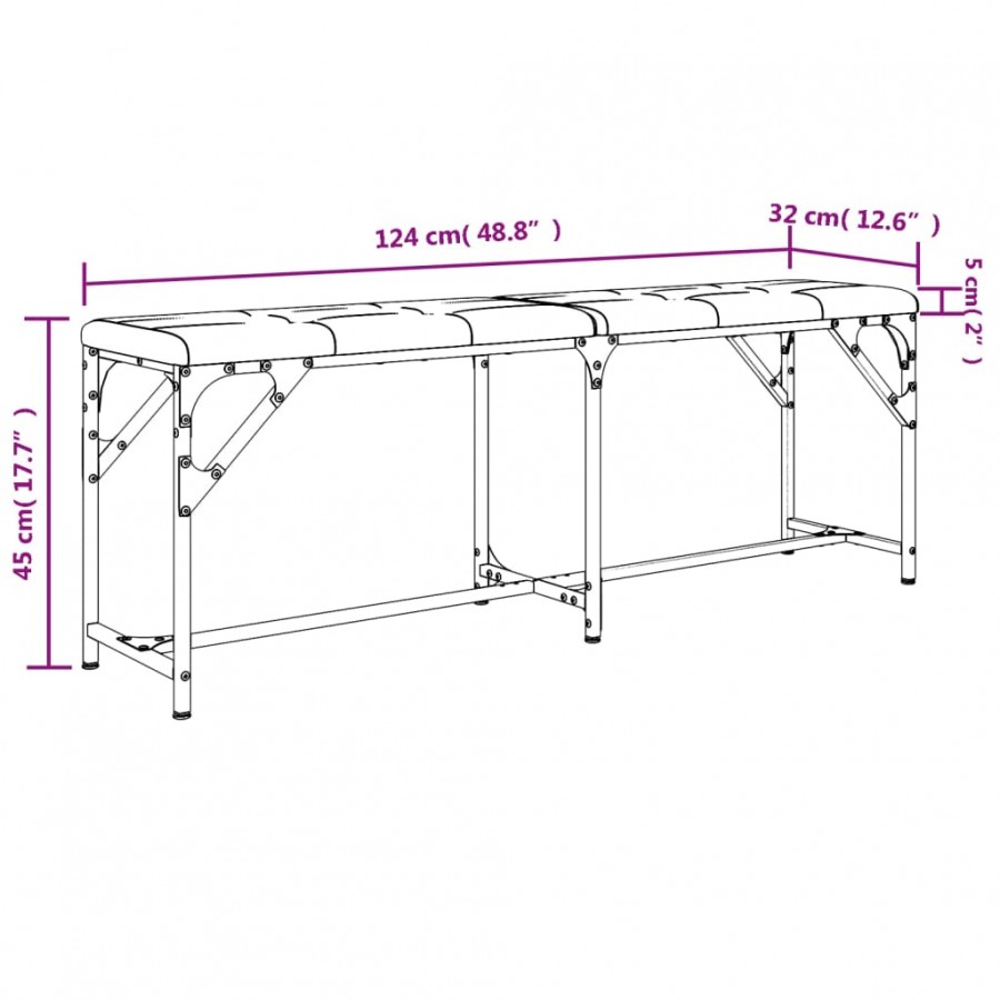 Banc à manger gris clair 124x32x45 cm acier et tissu