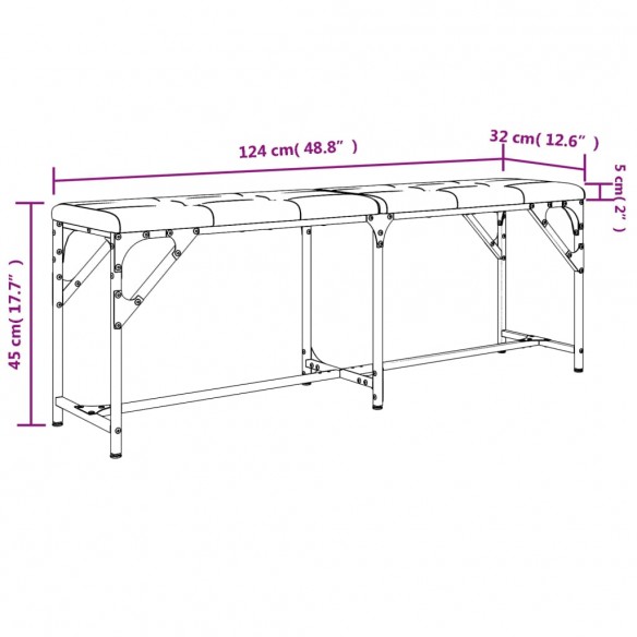 Banc à manger gris clair 124x32x45 cm acier et tissu