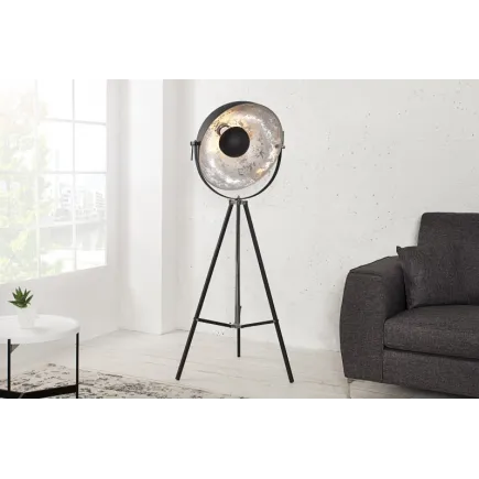 Lampadaire design en acier inoxydable et en aluminium coloris noir et argenté