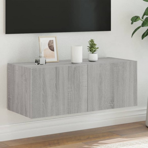 Meuble TV mural avec lumières LED sonoma gris 80x35x31 cm