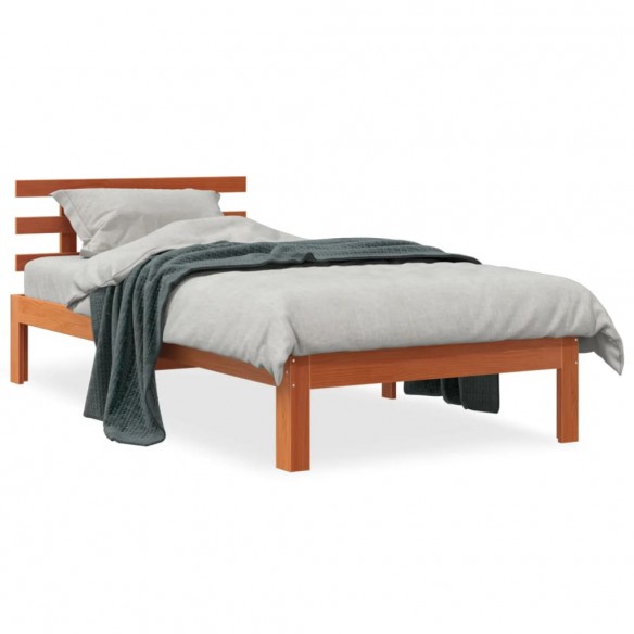 Lit avec tête de lit cire marron 90x190 cm bois de pin