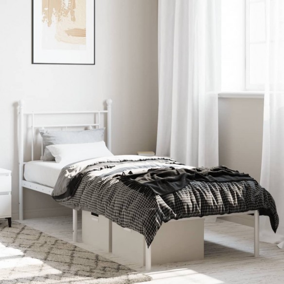 Lit métal avec tête de lit blanc 75x190 cm