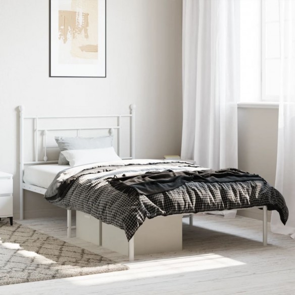 Lit métal avec tête de lit blanc 107x203 cm