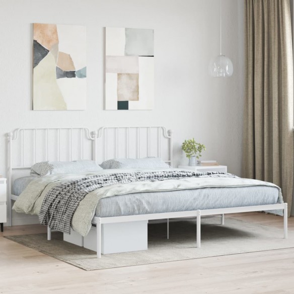 Lit métal avec tête de lit blanc 200x200 cm