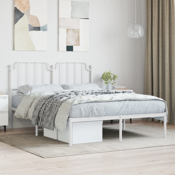 Lit métal avec tête de lit blanc 140x190 cm
