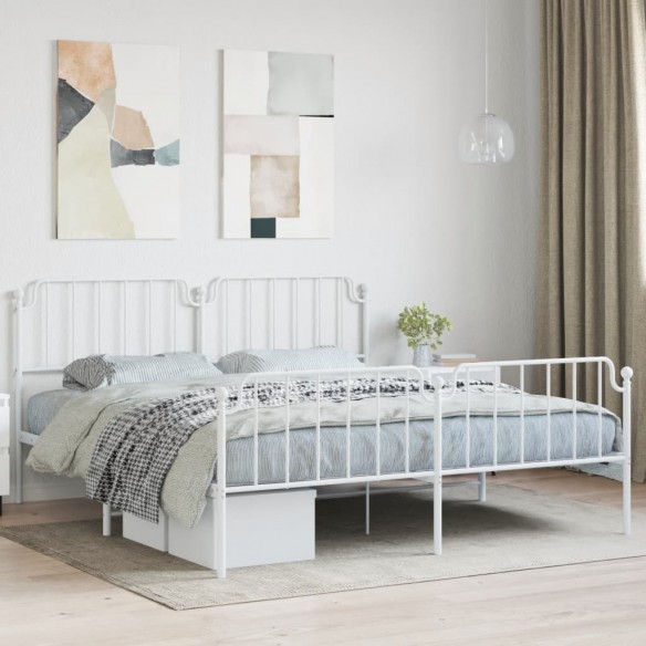 Lit métal avec tête de lit/pied de lit blanc 160x200cm