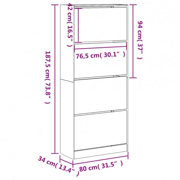 Armoire à chaussures 4 tiroirs rabattables gris béton