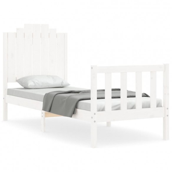 Lit avec tête de lit blanc petit simple bois massif