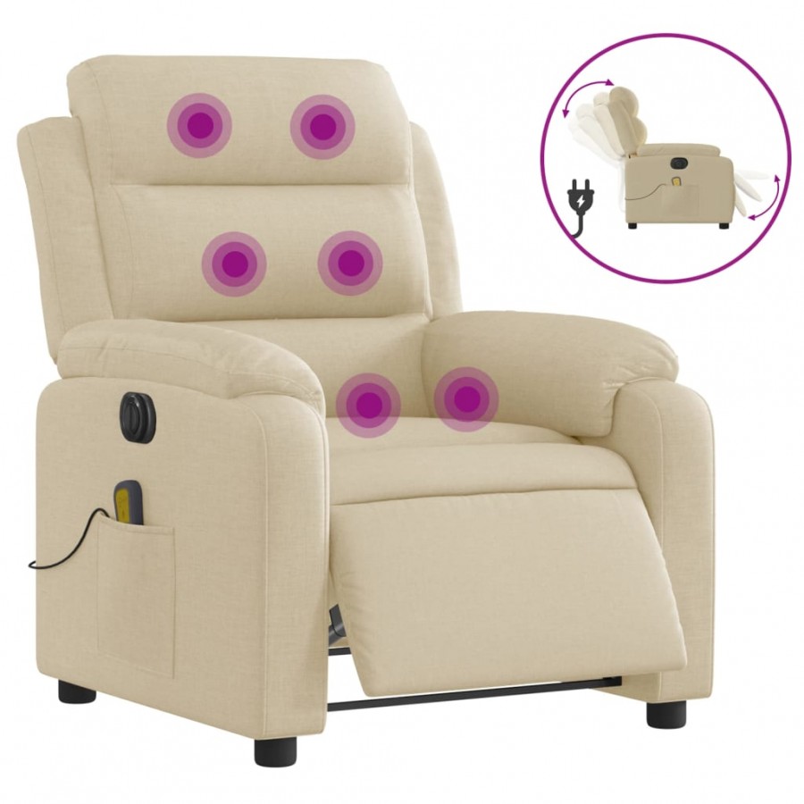 Fauteuil inclinable de massage électrique crème tissu