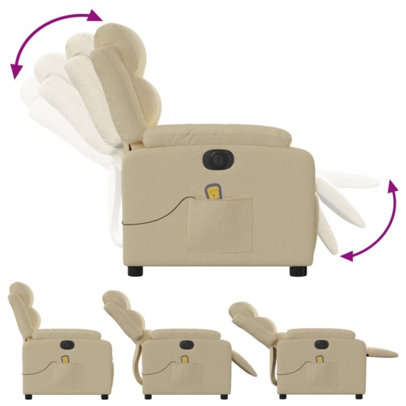 Fauteuil inclinable de massage électrique crème tissu