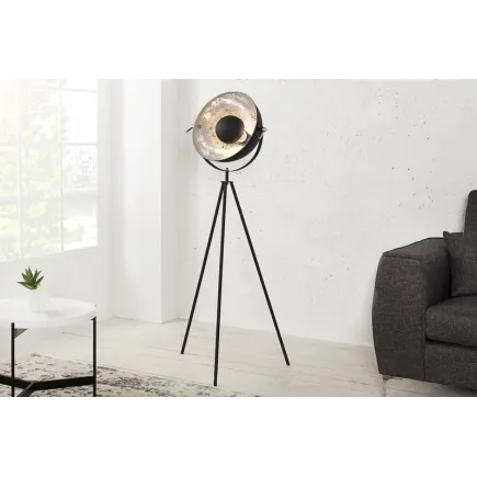 Lampadaire moderne en acier inoxydable et en aluminium coloris noir et argenté