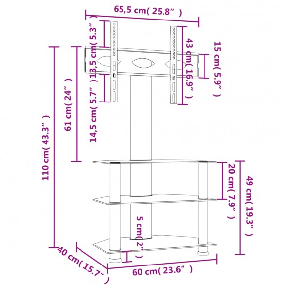 Meuble TV d'angle 3 niveaux pour 32-70 pouces noir
