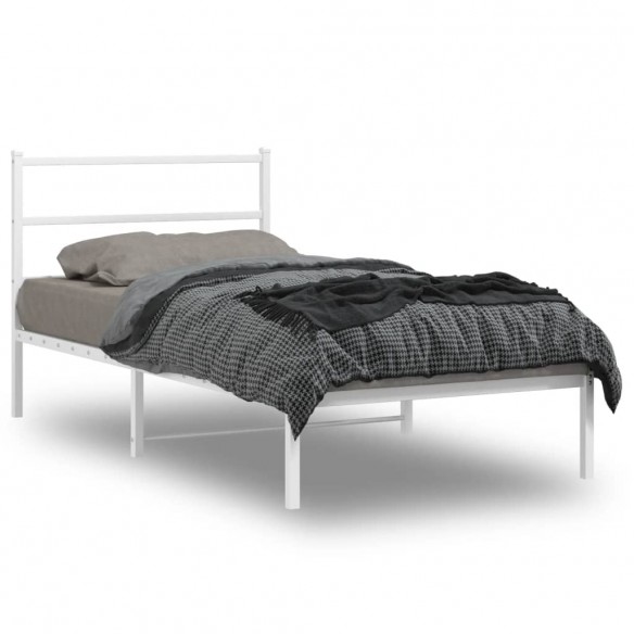Lit métal avec tête de lit blanc 107x203 cm