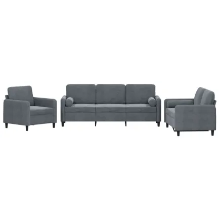 Ensemble de canapés 3 pcs avec coussins gris foncé velours 2