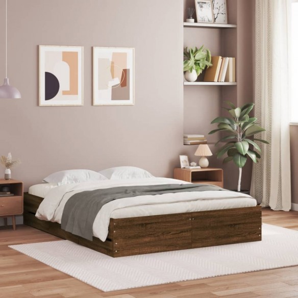 Lit et tiroirs chêne marron 120x190 cm bois ingénierie
