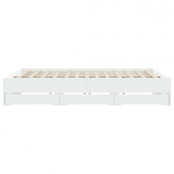 Lit avec tiroirs blanc 200x200 cm bois d'ingénierie