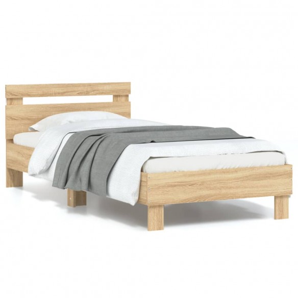 Lit tête de lit et lumières LED chêne sonoma 90x200 cm