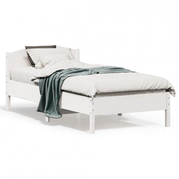 Lit avec tête de lit blanc 75x190cm bois de pin massif