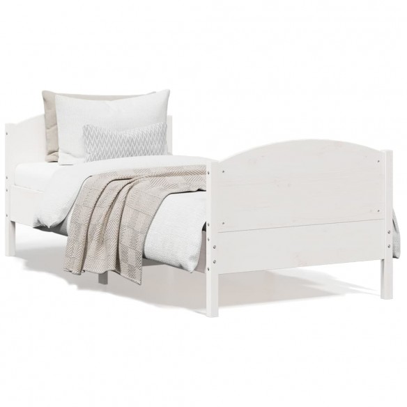 Lit avec tête de lit blanc 75x190cm bois de pin massif