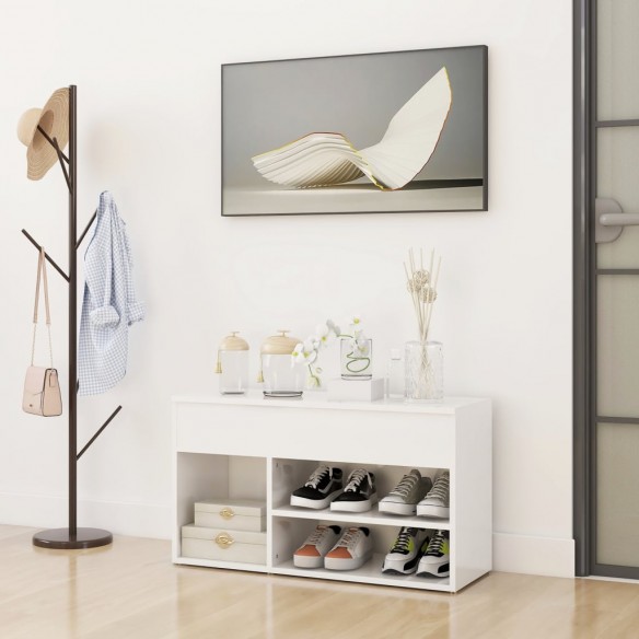 Banc à chaussures Blanc brillant 80x30x45 cm Aggloméré
