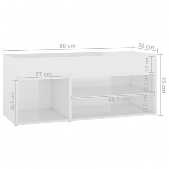 Banc à chaussures Blanc brillant 80x30x45 cm Aggloméré