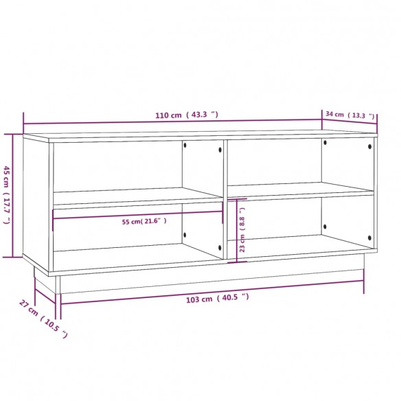 Armoire à chaussures Gris 110x34x45 cm Bois de pin massif