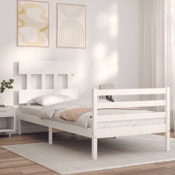 Lit et tête de lit blanc 100x200 cm bois massif