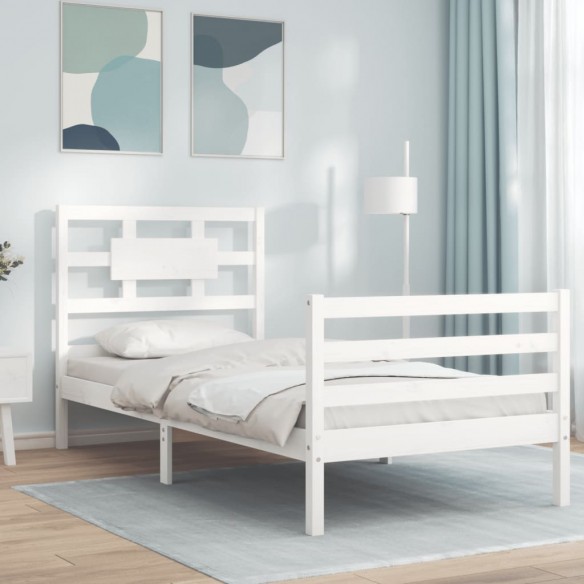 Lit avec tête de lit blanc 90x200 cm bois massif