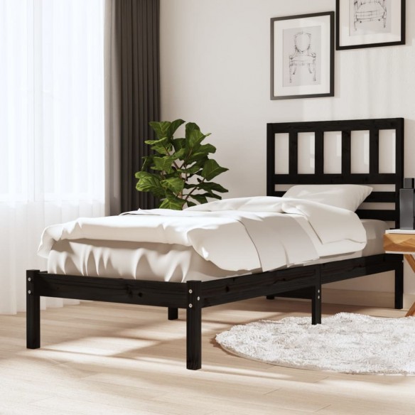 Lit Noir Bois de pin massif 100x200 cm