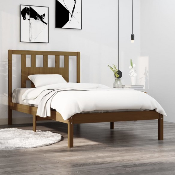 Lit Marron miel Bois de pin massif 100x200 cm