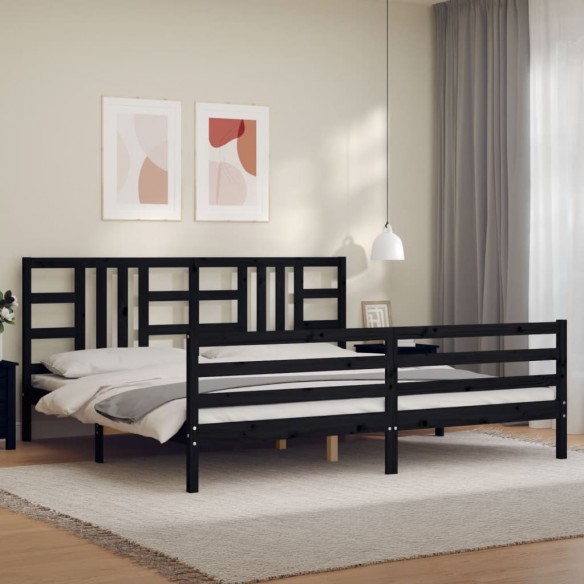 Lit avec tête de lit noir 200x200 cm bois massif