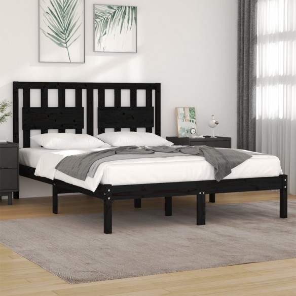 Lit Noir Bois de pin massif 140x190 cm