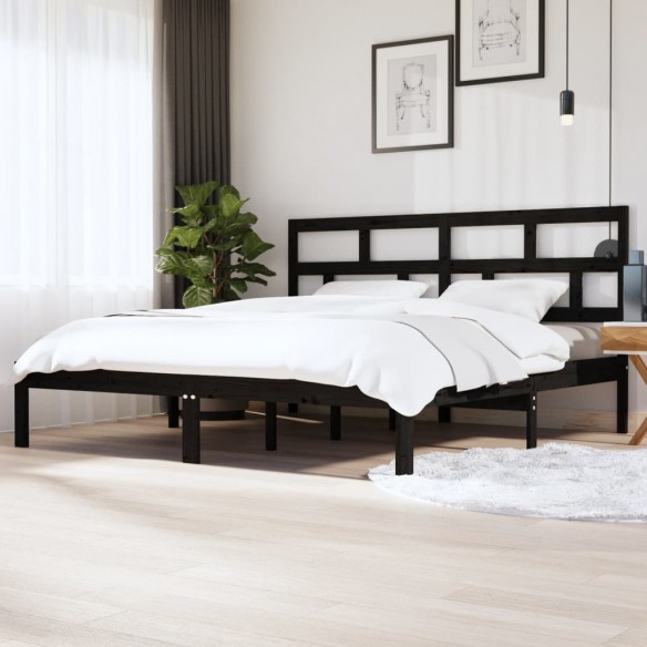 Lit Noir Bois de pin massif 200x200 cm