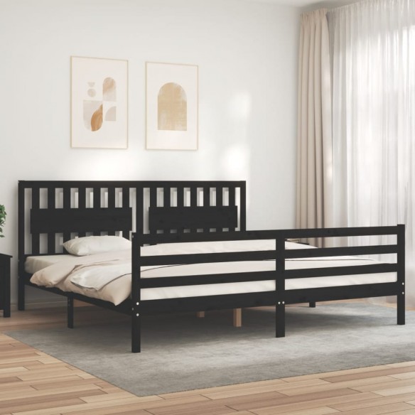 Lit avec tête de lit noir 200x200 cm bois massif
