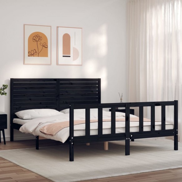 Lit avec tête de lit noir King Size bois massif