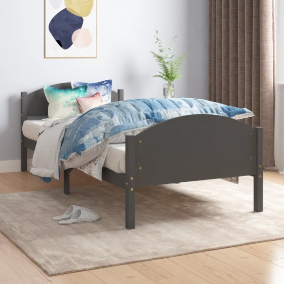 Lit Gris foncé Bois de pin massif 90x200 cm