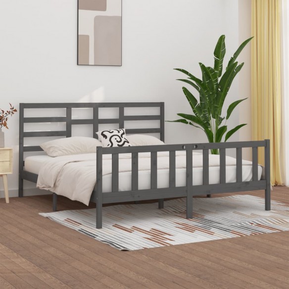 Lit Gris Bois de pin massif 200x200 cm