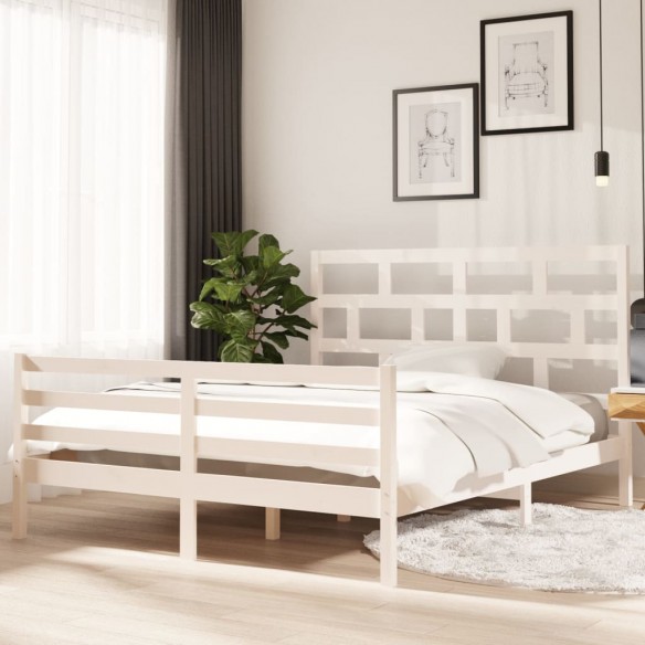 Lit Blanc Bois de pin massif 160x200 cm