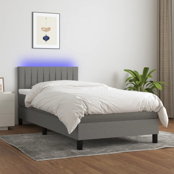 Lit avec matelas et LED Gris foncé 80x200cm