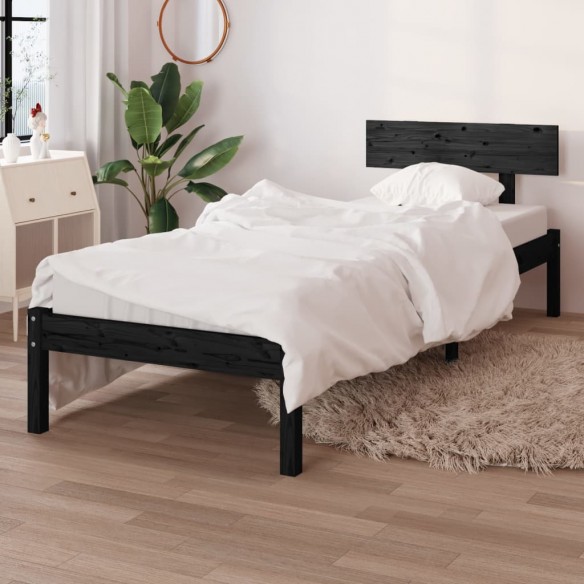 Lit Noir Bois de pin massif 100x200 cm