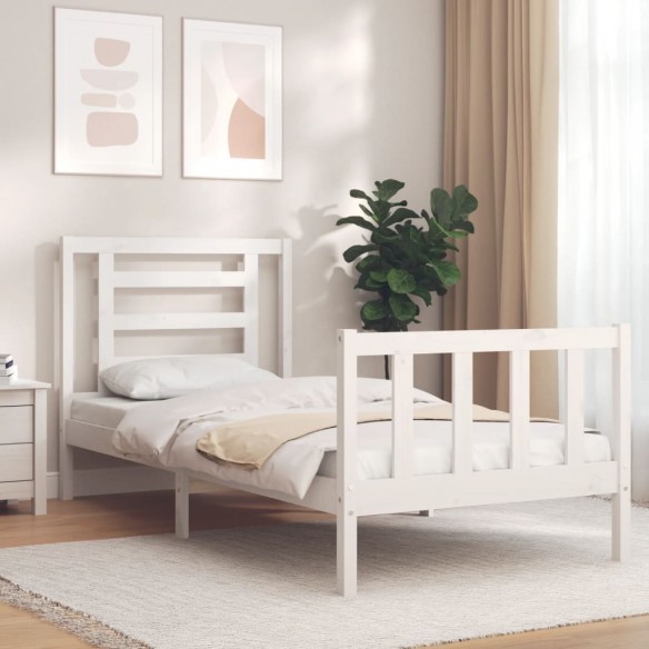 Lit avec tête de lit blanc 90x200 cm bois massif