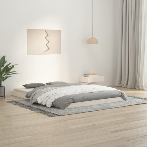 Lit blanc 135x190 cm double bois massif de pin