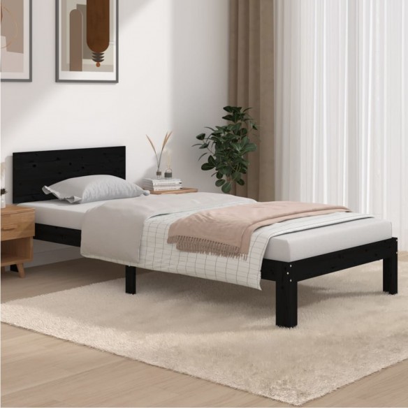 Lit Noir Bois de pin massif 90x200 cm
