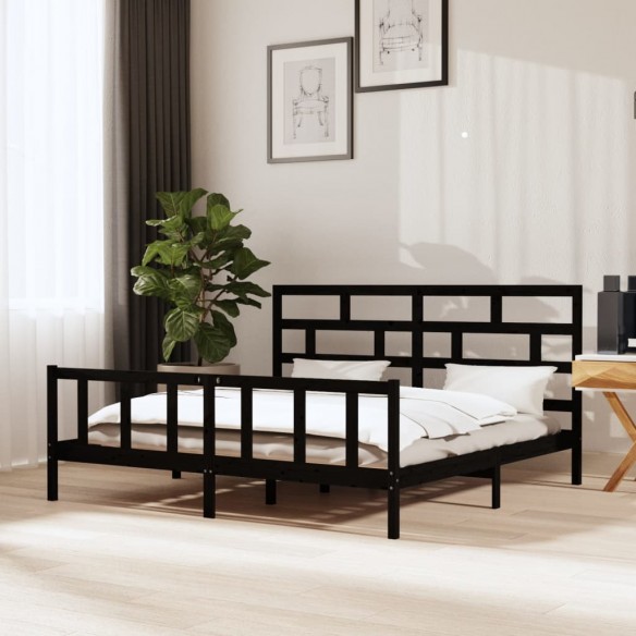 Lit Noir Bois de pin massif 200x200 cm